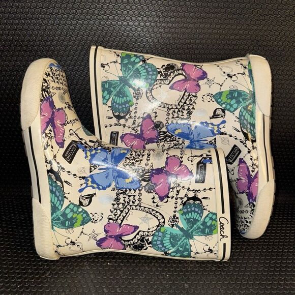 Coach Retired Ursula Butterfly Y2K Rubber Rainboots Shoes Boots Womens Size 7B - Picture 4 of 8